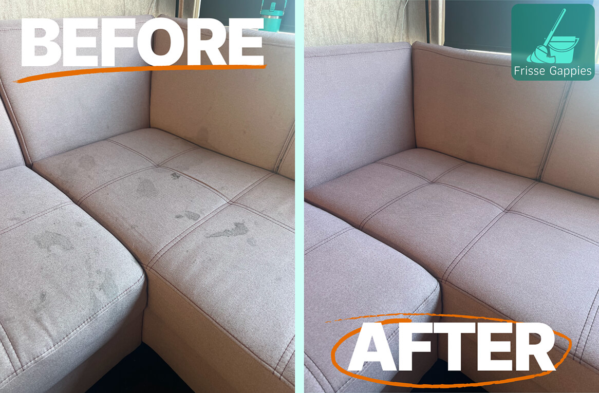 Before en after foto hoekbank
