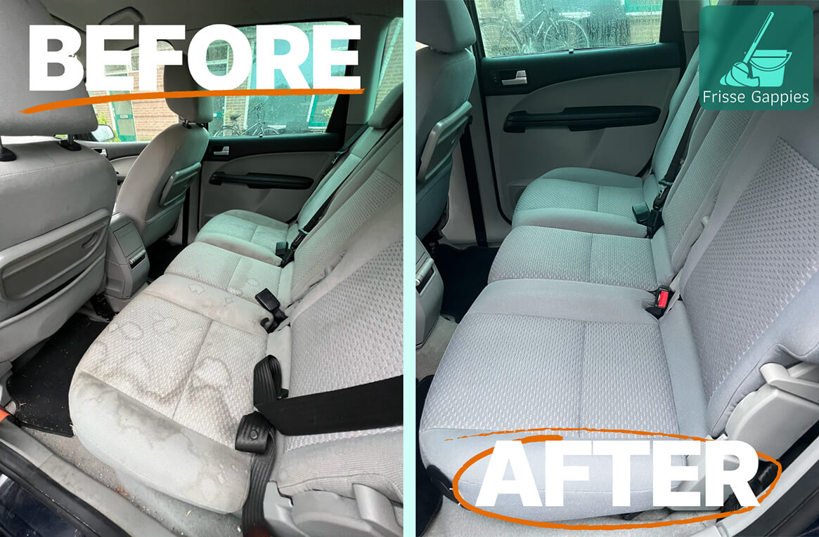Before en after foto van auto interieur